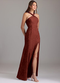 Azazie Rue Bridesmaid Dresses Terracotta A-Line Pleated Floral Burnout Dress image4