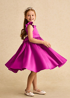 Azazie Dumpling Robe Demoiselle D'honneur Fillette Robe Trapèze en Mat Satiné Arc Fuchsia image5