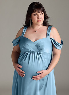 Azazie Rhea Abiti da damigella d'onore premaman Abito A-Line Plissettato a Spalla Scoperta Raso Elasticizzato Floor-Length image12