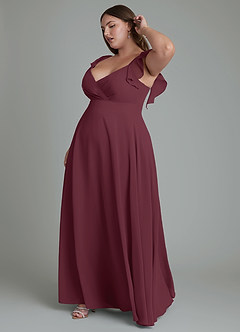 Azazie Leilani Bridesmaid Dresses Cabernet A-Line Pleated Chiffon Dress image5