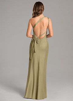 Azazie Monroe Bridesmaid Dresses Moss Green Mermaid One Shoulder Stretch Satin Dress image2