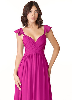 Azazie Lissa Jurken voor bruidsmeisjes Jurk van Chiffon met A-Lijn Kant Fuchsia image6