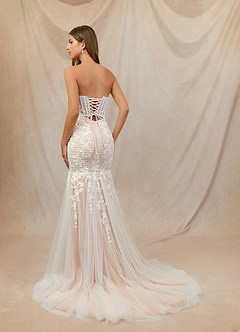 Azazie Aliana Vestidos de novia Vestido de Blanco Diamante Nude de Tul de Corte Sirena con Encaje image7