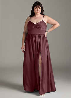 Azazie Zeya Bridesmaid Dresses Sangria A-Line Pleated Stretch Satin Dress image9