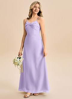 Azazie Jordyn Junior Vestido de Lila de Gasa de Corte en A con Escote de Corazón image6
