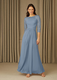 Azazie Zolla Mother of the Bride Dresses Dusty Blue A-Line Lace Chiffon Dress image1