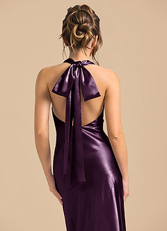 Azazie Velli 신부 들러리 드레스 쉬스 하이넥 메탈릭 새틴 바닥 길이 드레스 image6