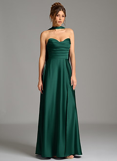 Azazie Ayla Bridesmaid Dresses Emerald A-Line Corset Stretch Satin Dress image4