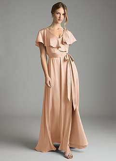 Azazie Lainey Bridesmaid Dresses English Rose A-Line with Pockets Stretch Satin Dress image1
