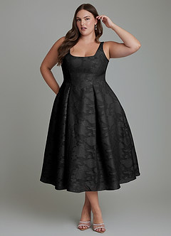 Azazie Amalie Bridesmaid Dresses Black A-Line Pleated Floral Burnout Dress image9