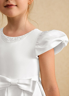 Azazie Pearl Abiti da Ragazza di Fiori Abito Principessa in Raso Opaco Plissettato Bianco image6