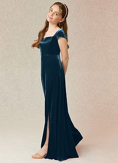Azazie Gabi Junior Blue Topaz A-Line Velvet Dress image4