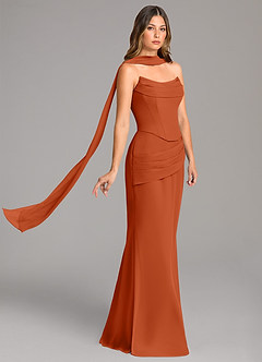 Azazie Sorrel Vestidos de damas de honor Vestido de Naranja Quemada de Gasa de Corte Sirena con Corsé image4