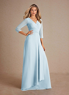 Azazie Mayfield Kleider für die Brautmutter A-Linie Plissee Chiffon Kleid Himmelblau image4
