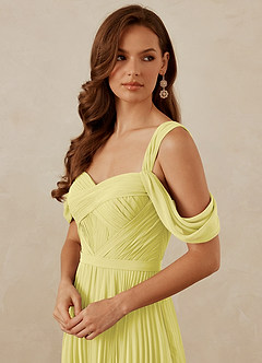Christian Siriano Bridal for Azazie 1013 Robes de demoiselle d'honneur Robe Trapèze en Mousseline de soie Épaule décolletée Sorbet Citron image2