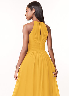 Azazie Bonnie Bridesmaid Dresses Marigold A-Line Keyhole Ruched Chiffon Dress image4