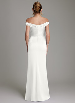 Azazie Teyana Bridesmaid Dresses White Sheath Off the Shoulder Stretch Satin Dress image7