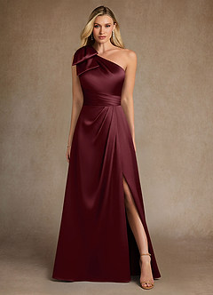 Azazie Easton Mother of the Bride Dresses Cabernet A-Line One Shoulder Stretch Satin Dress image1
