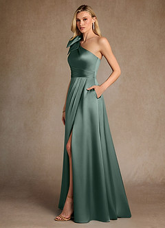 Azazie Easton Mother of the Bride Dresses Sea Moss A-Line One Shoulder Stretch Satin Dress image2