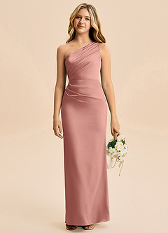 Azazie Akilah Junior Robe Fourreau en Satin extensible Plissée Rosette image1