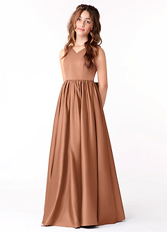 Azazie Hathaway Junior Bronzer A-Line Bow Stretch Satin Dress image3