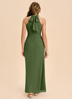 Azazie Doretta Junior Robe Fourreau en Mousseline de soie Plissée Olive image2