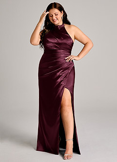 Azazie Jemma Bridesmaid Dresses Cabernet Sheath Pleated Metallic Satin Dress image8