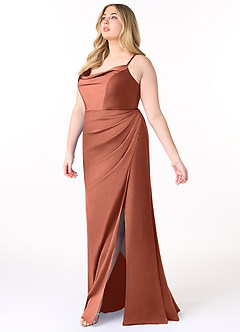 Azazie Marzia Brautjungfernkleider Etui Kutte Gefaltet Stretch-Satin Kleid Lehm image9