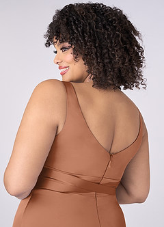 Barbie ♥ Azazie Final Sale Bronzer A-Line Bow Stretch Satin Dress image10