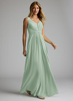 Azazie Gina Brautjungfernkleider A-Linie V-Hals Gefaltet Chiffon Kleid Agave image3