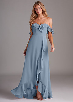 Azazie Lyra Bridesmaid Dresses Dusty Blue A-Line Chiffon Convertible Dress image4