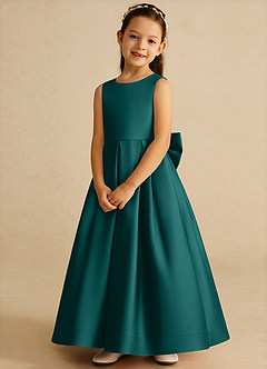 Azazie Cailee Flower Girl Dresses Peacock Ball-Gown Pleated Matte Satin Dress image4