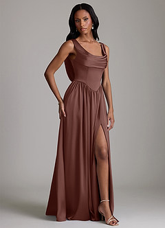 Azazie Novi Bridesmaid Dresses Espresso A-Line with Pockets Stretch Satin Dress image5