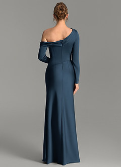 Azazie Sandra Bridesmaid Dresses Dark Navy Mermaid Long Sleeve Stretch Satin Dress image6