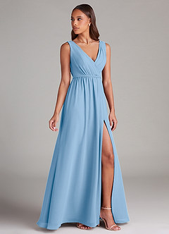 Azazie Tanicia Brautjungfernkleider Eine Linie Plissee Chiffon Kleid Puderblau image3