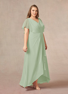 Azazie Eliza Mother of the Bride Dresses Dusty Sage A-Line V-Neck Pleated Chiffon Dress image4