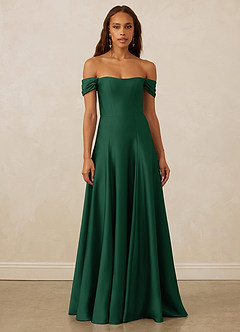 Christian Siriano Bridal for Azazie 1002 Brautjungfernkleider Wandelbar A-Linie Schulterfrei Stretch-Satin Kleid Dunkelgrün image2