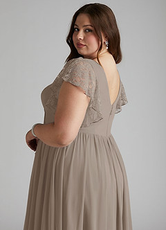 Azazie Zella Bridesmaid Dresses Taupe A-Line Lace Chiffon Dress image11
