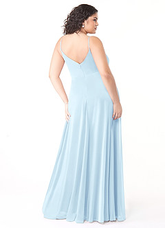Azazie Evalin Vestidos de damas de honor Vestido de Azul Cielo de Malla de Corte en A con Cuello en V Plisado image8