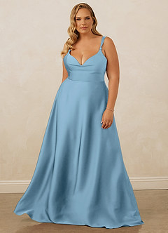 Christian Siriano Bridal for Azazie 1001 Robes de demoiselle d'honneur Robe Trapèze en Satin extensible Encolure en Forme de Cœur Acier Bleuté image11