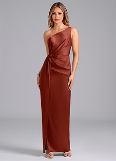 Azazie Naria Bridesmaid Dresses Terracotta Sheath One Shoulder Stretch Satin Dress image1