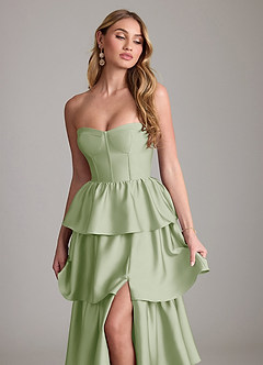 Azazie Faye Bridesmaid Dresses Dusty Sage A-Line Ruched Stretch Satin Dress image5