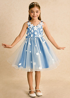 Azazie Junebug vestidos de niña de las flores Vestido de Marfil Azul Pastel de Tul de Princesa con Encaje image3