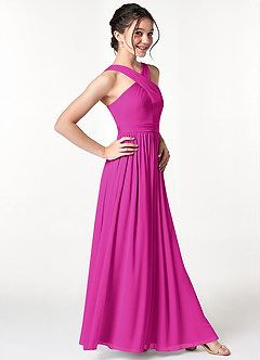 Azazie Jiya Junior Fuchsia A-Line Pleated Mesh Dress image3