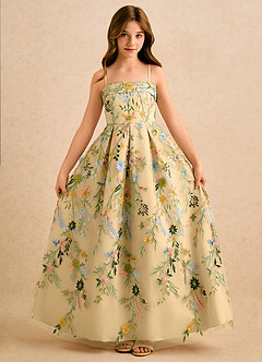 Azazie Lark Girls Formal Flower Girl Dresses Canary A-Line Pleated Lace Dress image4