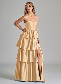 Azazie Faye Brautjungfernkleider A-Linie Gestreift Stretch-Satin Kleid Gold image1