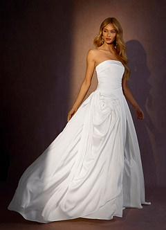 Azazie Brit Wedding Dresses Diamond White Ball-Gown Strapless Stretch Satin Dress image4