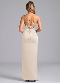 Azazie Naria Bridesmaid Dresses White Alabaster Sheath One Shoulder Stretch Satin Dress image6
