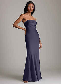 Azazie Saylor Vestidos de damas de honor Vestido de Tormenta de Satén Elástico de Corte Sirena con Sin tirantes image4