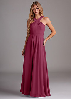 Azazie Dixie Bridesmaid Dresses Mulberry A-Line Halter Pleated Chiffon Dress image1